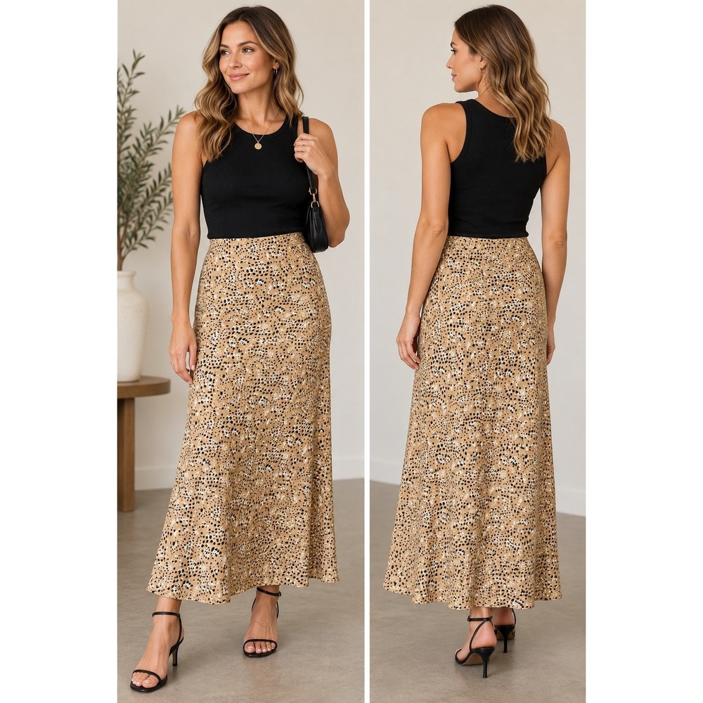 Topshop Animal Leopard Print Maxi Skirt Silky Flowy Y2K Womens 12 Slip Skirt 90s